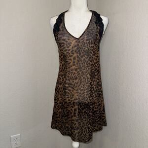 Chemise Halter Dress Women’s Medium Brown Black Leopard Print Lace Lingerie Slip